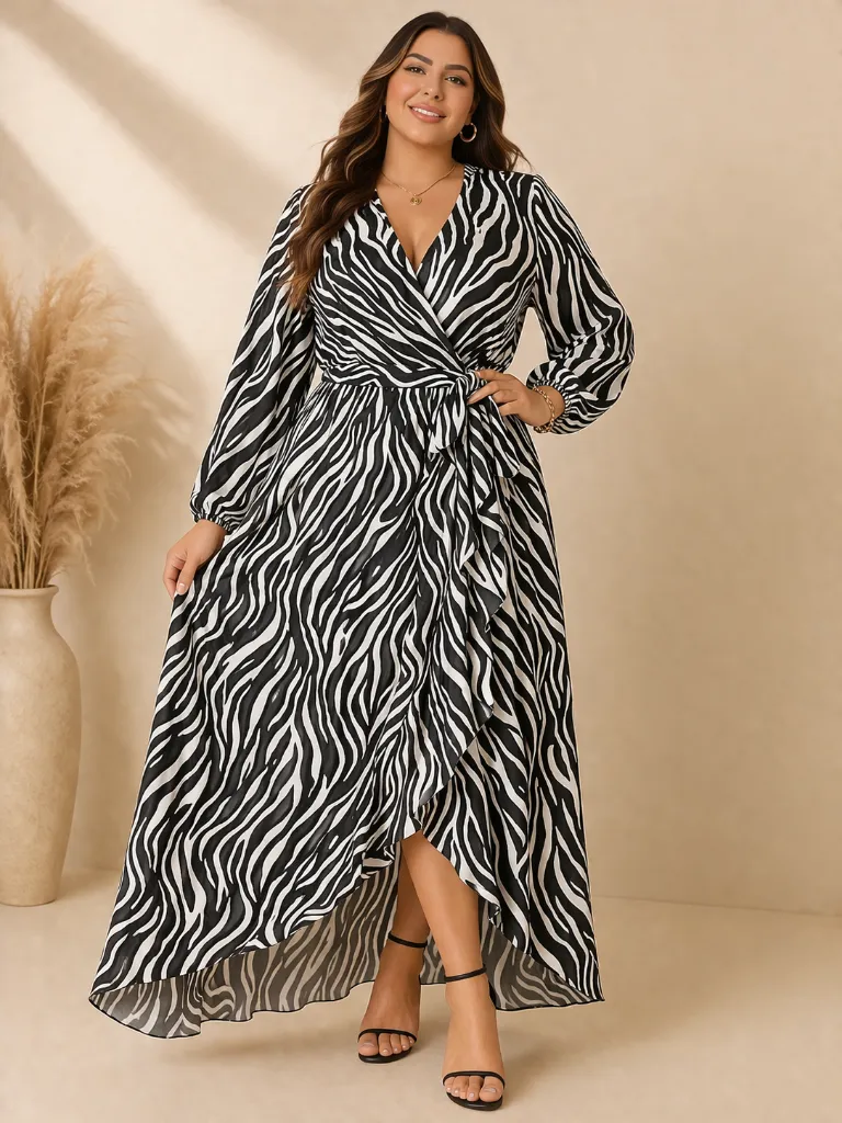 Retrato elegante con vestido de animal print.webp