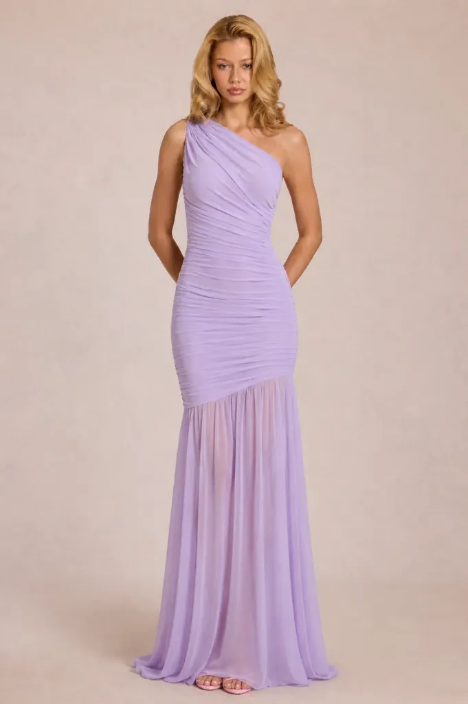 [Asimetrico drapeado con falda fluida] Lavanda Dress (M)
