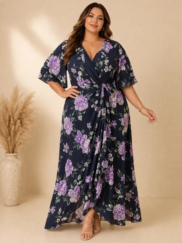 [PLUS Estampado lila con escote en V] 49994