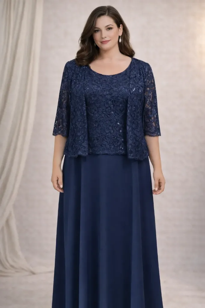 [Plus con chaleco tela de brillos y de randa] MG8211 (Azul, XL)