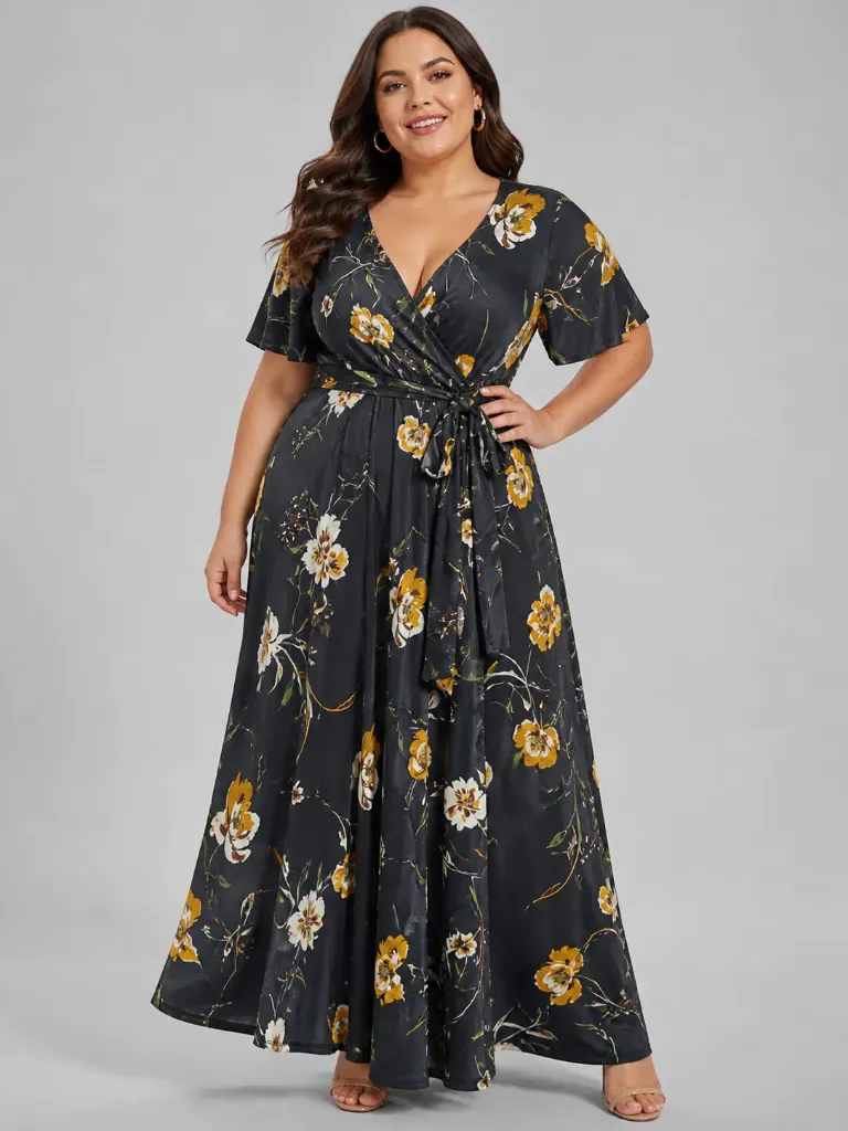 [Plus mangas cortas con estampado de flores] D5203Q5