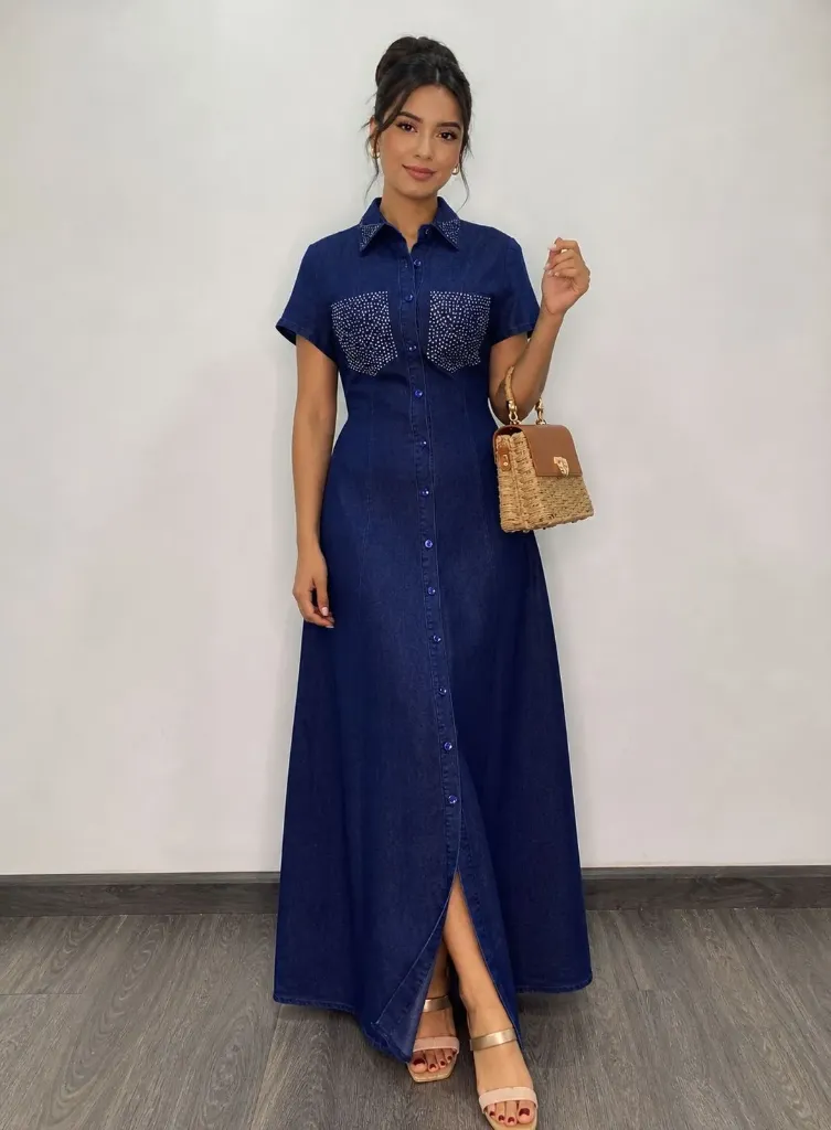 [De jean con botones y brillitos en los bolsillos] Blue Dress (S)