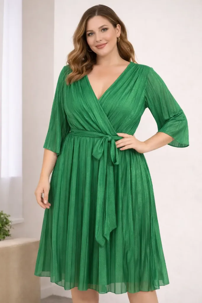 [Plus plisado mangas largas con cinturón] Magnolia Dress (XL)