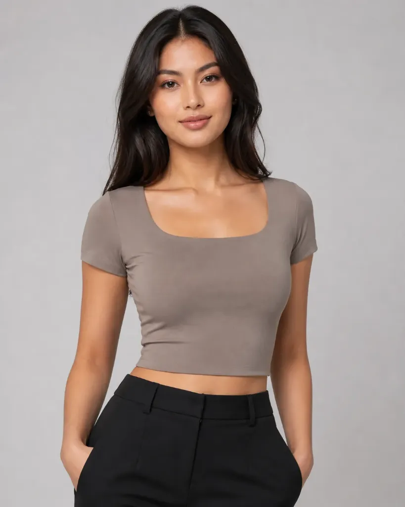 [Crop top con esponjas] 10475 (Negro)