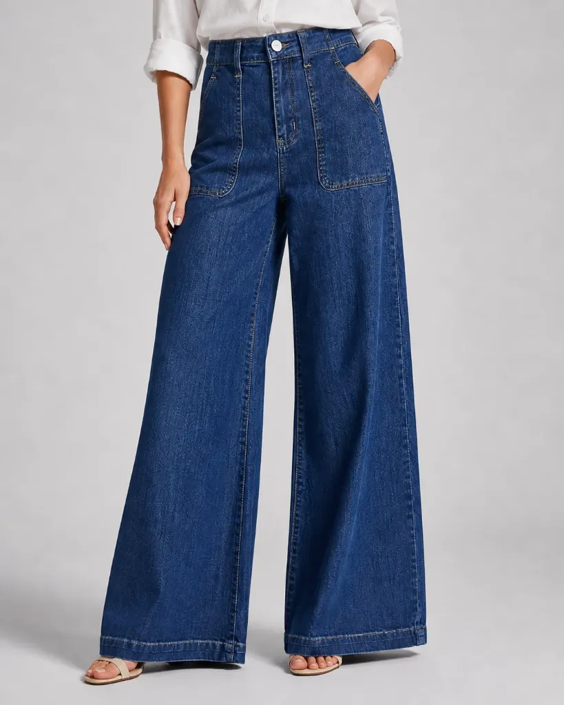 [Basta hancha con bolsillos y detalles amarillos] Wide Leg Blue Pant (S)
