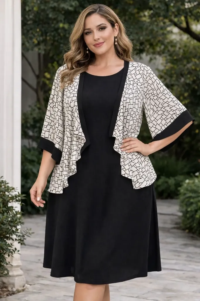 [Plus con ccardigan estampado incluido] 8814