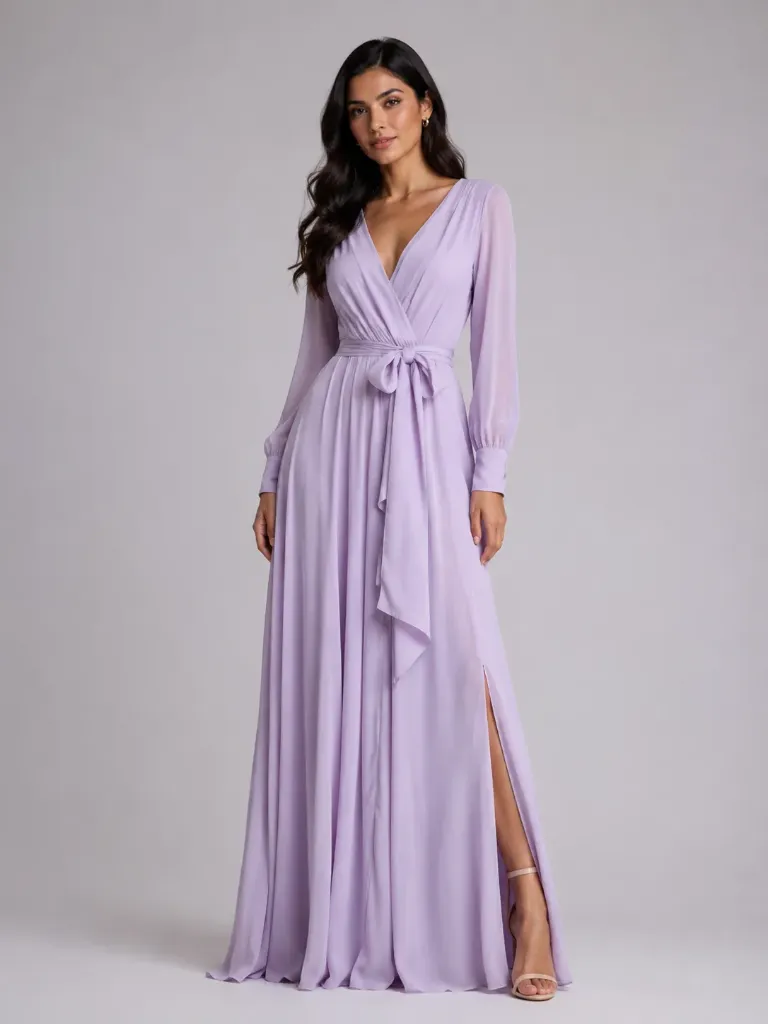 [Escote en V manga larga tela de brillos] Serena Dress 1806P4 (S)