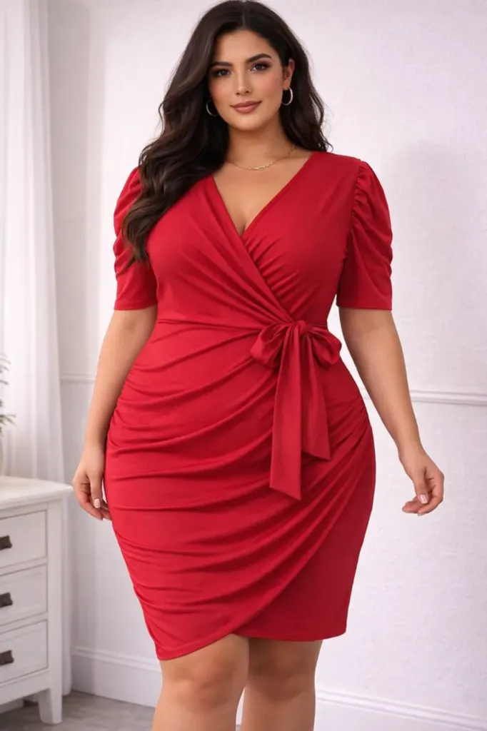[Vestido encarrujado mangas tres cuartos] D1506